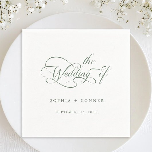 Sage Green Romantic Classy Calligraphy Wedding Serviette