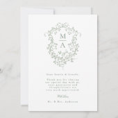 Sage Green Romantic French Floral Wappen Foto Dankeskarte (Rückseite)