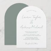 Sage Green Romantic Modern Arch Wedding Invitation Einladung (Vorne/Hinten)