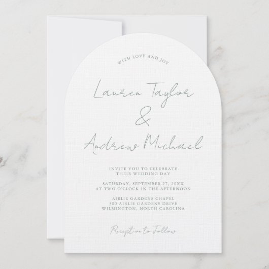 Sage Green Romantic Modern Arch Wedding Invitation Einladung (Vorderseite)