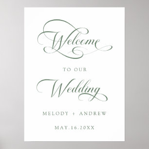 Sage Green Romantic Script Wedding Willkommenszeic Poster