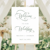 Sage Green Romantic Wirbel Script Wedding Willkomm Poster