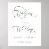 Sage Green Romantic Wirbel Script Wedding Willkomm Poster (Vorne)