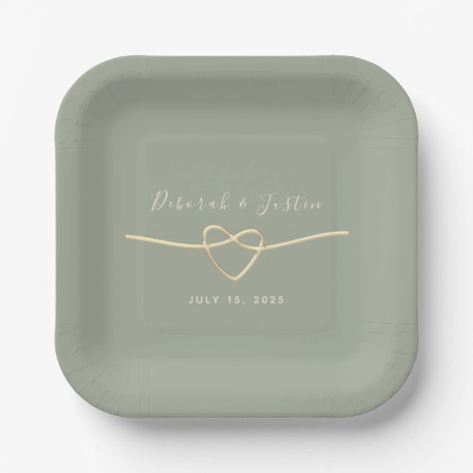 Sage Green Rope Heart Wedding Plate Pappteller (Vorderseite)
