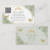 Sage Green Rose Floral Gold Quinceñera UAWG QR Begleitkarte (Vorne/Hinten)