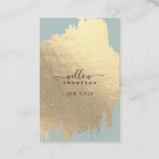 Sage Green Rose Gold Foil Pinselstriche QR Code Visitenkarte (Vorderseite)