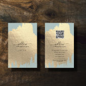 Sage Green Rose Gold Foil Pinselstriche QR Code Visitenkarte