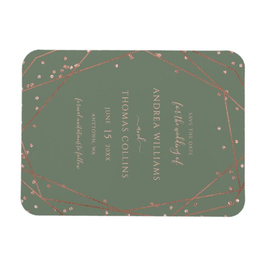 Sage Green Rose Gold Geometric Save the Date Magnet (Horizontal)