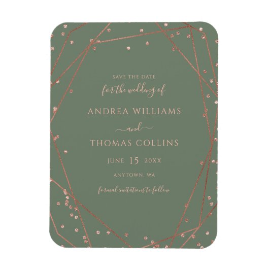 Sage Green Rose Gold Geometric Save the Date Magnet (Vertikal)