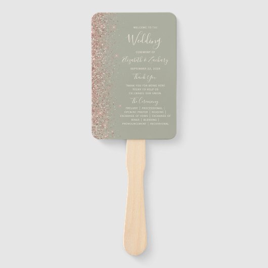 Sage Green Rose Gold Glitzer Edge Wedelprogramm Fächer (Vorderseite)