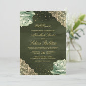 Sage Green Rose Gold Lace QR Code Muslime Hochzeit Einladung (Stehend Vorderseite)