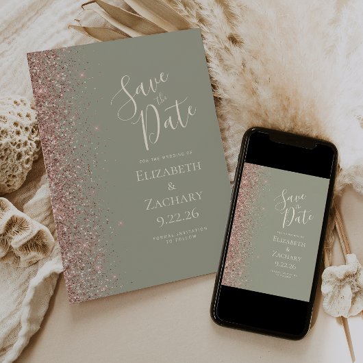 Sage Green Rose Gold Save the Date Ankündigung