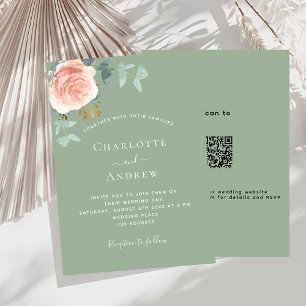 Sage green Rose Goldrot QR UAWG Details Hochzeit Einladung