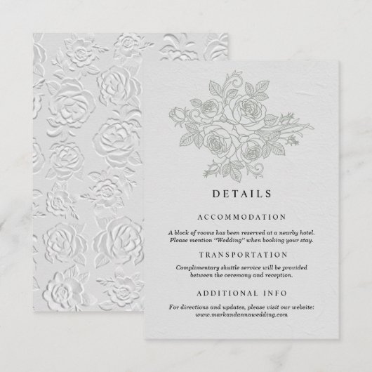 Sage Green Rose Hochzeitsdetails Karte (Vorne/Hinten)