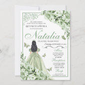 Sage Green Rose Princess Dress Quinceanera Einladung (Vorderseite)