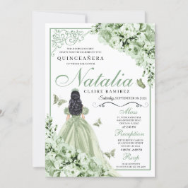 Sage Green Rose Princess Dress Quinceanera Einladung