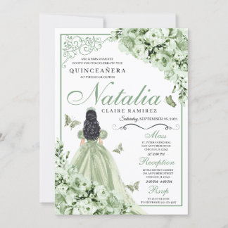 Sage Green Rose Princess Dress Quinceanera Einladung