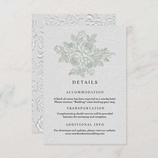 Sage Green Rose Wedding Details Card Begleitkarte (Vorne/Hinten)