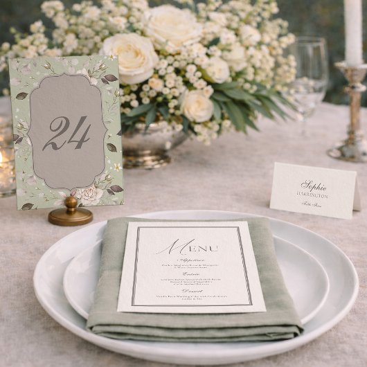 Sage Green Rose Wedding Table Numbers 20-29 Einladung