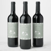 Sage Green Rose Wedding Wine Label Weinetikett (Flaschen)