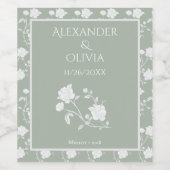 Sage Green Rose Wedding Wine Label Weinetikett (Einzelnes Label)