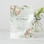 Sage Green Roses Greenery Wedding Einladung (Stehend Vorderseite)