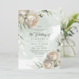 Sage Green Roses Greenery Wedding Einladung