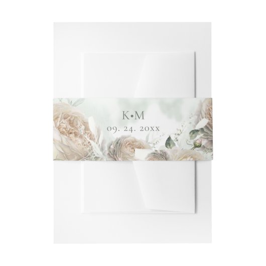 Sage Green Roses Greenery Wedding Einladungsbanderole (Vorderseite Beispiel)