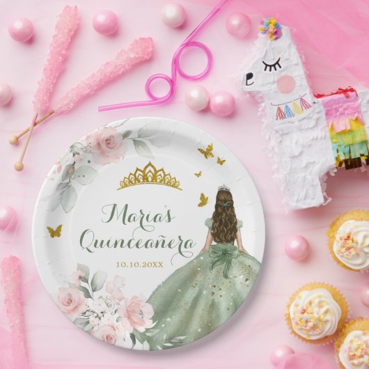 Sage Green Royale Quinceañera 16. Pappteller (Party)