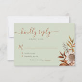 Sage green rust foliage boho floral wedding RSVP karte (Vorderseite)