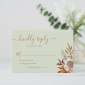 Sage green rust foliage boho floral wedding RSVP karte (Stehend Vorderseite)