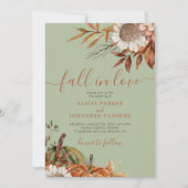 Sage green rust leaves boho floral fall wedding einladung (Vorderseite)