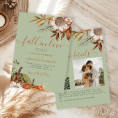 Sage green rust leaves boho floral fall wedding einladung