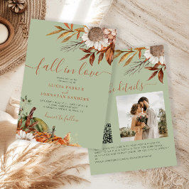 Sage green rust leaves boho floral fall wedding einladung