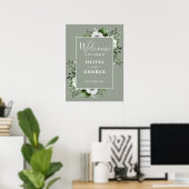 Sage Green Rustic Boho Floral Wedding Willkommensz Poster (Heimbüro)