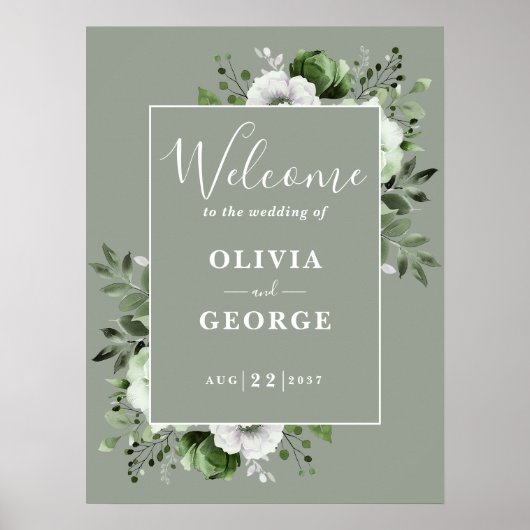 Sage Green Rustic Boho Floral Wedding Willkommensz Poster (Vorne)