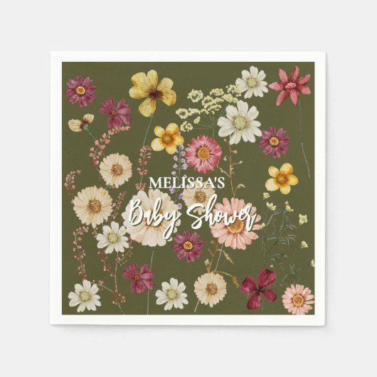 Sage Green Rustic boho Wildblume Serviette (Vorderseite)