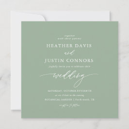 Sage Green Rustic Calligraphy Square Wedding Einladung