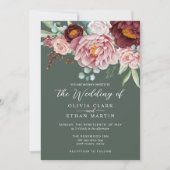 Sage Green Rustic Dusty Rose Boho Wasserfarbe Einladung (Vorderseite)