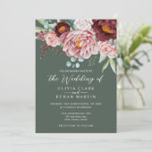 Sage Green Rustic Dusty Rose Boho Wasserfarbe Einladung (Stehend Vorderseite)