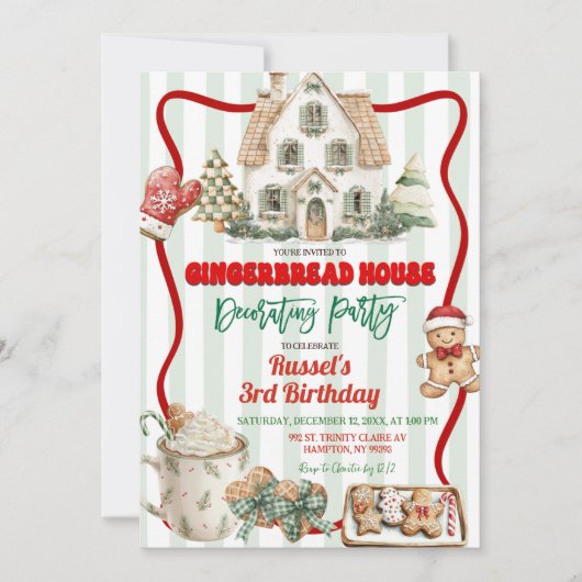 Sage Green Rustic Gingerbread Decorating Party Einladung (Vorderseite)