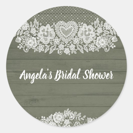 Sage Green Rustic Holz Spitzen Bauernhof Barn Chic Runder Aufkleber (Vorderseite)