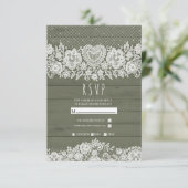 Sage Green Rustic Holz Spitzen Bauernhof Hochzeit  RSVP Karte (Stehend Vorderseite)
