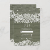 Sage Green Rustic Holz Spitzen Bauernhof Hochzeit  RSVP Karte (Vorne/Hinten)