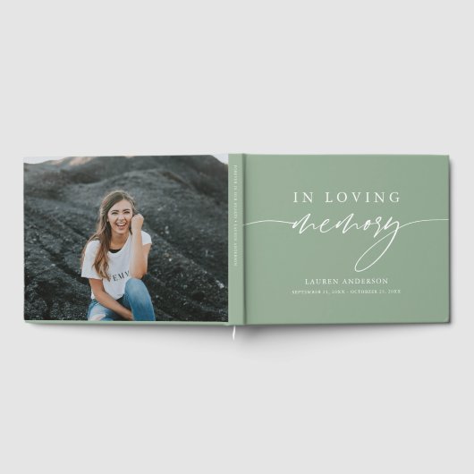 Sage Green Rustic in Love Memory Beerdigung Gästebuch (Voll)