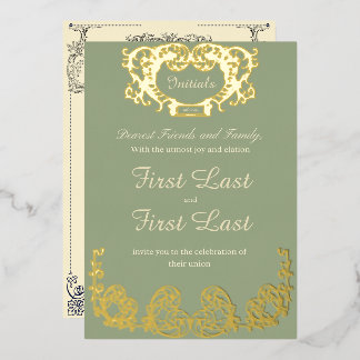Sage Green Rustic Royal Wedding Foil Einladung