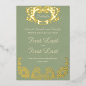 Sage Green Rustic Royal Wedding Foil Einladung (Vorderseite)