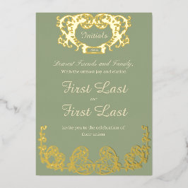Sage Green Rustic Royal Wedding Foil Einladung