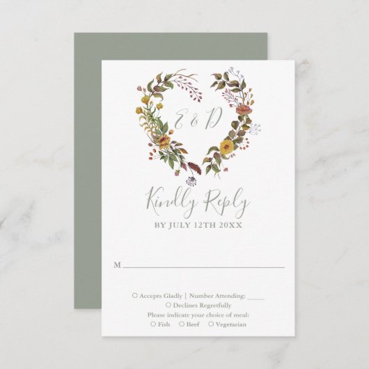 Sage Green Rustic Wildblume Floral Wedding RSVP Karte (Vorne/Hinten)