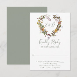 Sage Green Rustic Wildblume Floral Wedding RSVP Karte